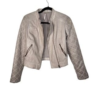 Free People Beige Quilted Motorcycle Jacket Women's Size 2 Faux Leather